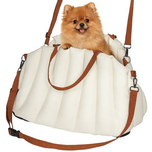 PawHut Hundetasche Hundetragetasche für Hunde unter 5 kg, 2 Gurte, Oxford-Stoff, Kissen, Leine, Cremeweiß, D00-216V00CW