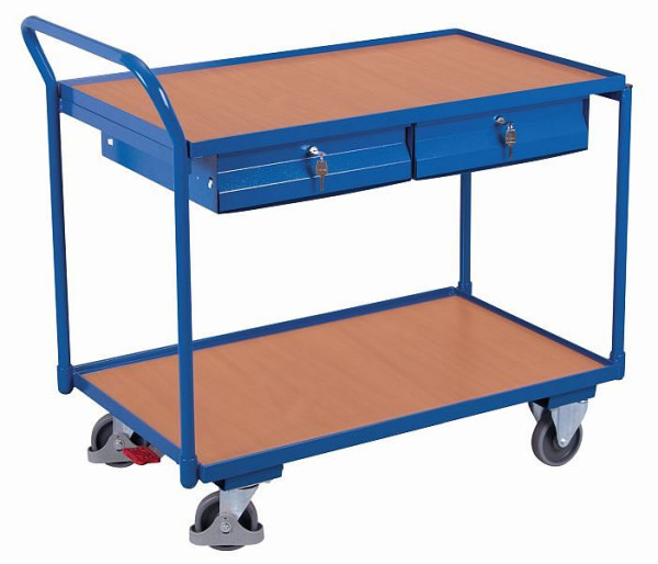 VARIOfit Tischwagen mit 2 Ladeflächen und 2 Schubladen, Außenmaße: 1.125 x 625 x 1.010 mm (BxTxH), sw-600.503