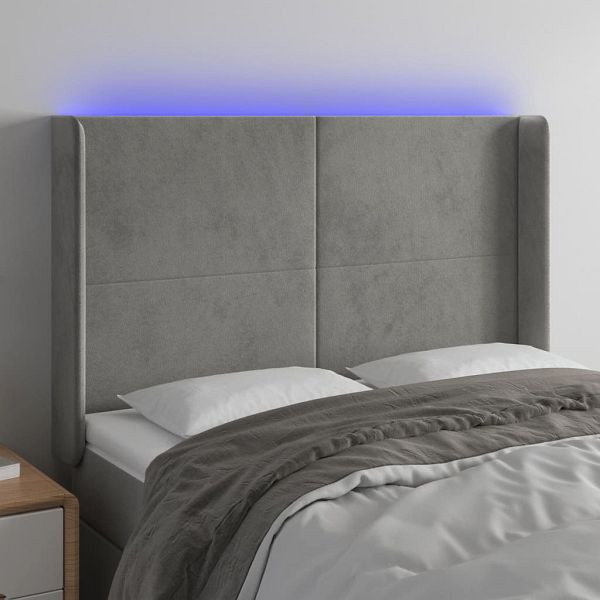 vidaXL LED Kopfteil Hellgrau 147x16x118/128 cm Samt, 3123816