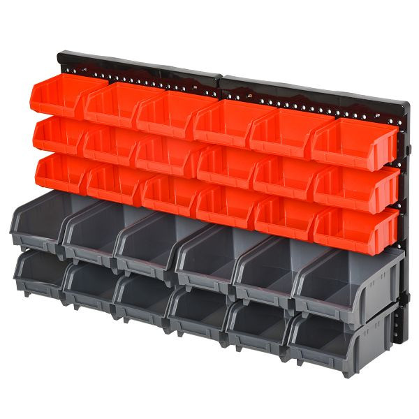 DURHAND Aufbewahrungs-System Wandregal mit Stapelboxen, 30 Boxen, 2 Lochplatten, 37,5 cm x 18 cm x 63 cm, Rot + Grau+ Schwarz, B40-024