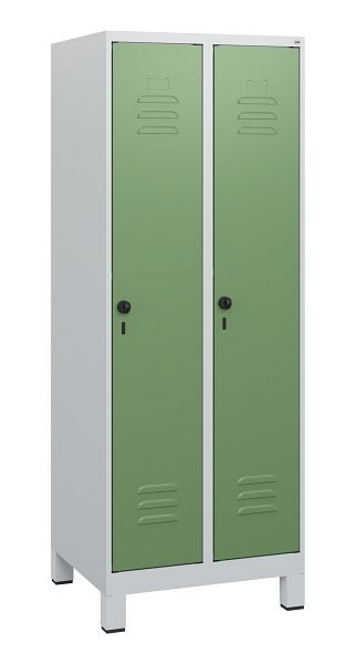 C+P Umkleidespind Classic PLUS, Füße, 2 Abteile, 1630x600x500mm, 7035/6011, Drehriegel, 0800105-20 S10006