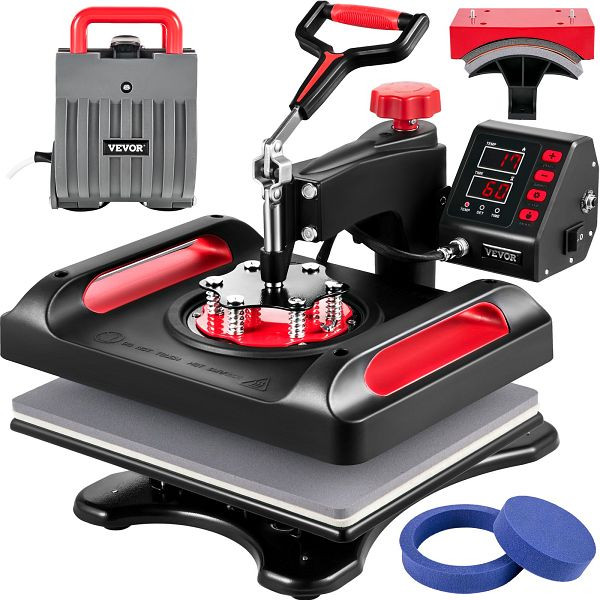 VEVOR 5 in 1 Transferpresse, 29 x 38 cm, 1000W, rot, 360 Grad Wegschwenkbar, digitale LED-Temperatur- und Zeitkontroller, TJWYXKHSP80010NSIV2