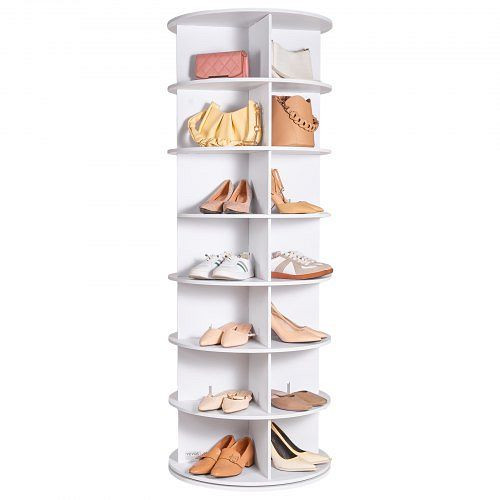 VEVOR Drehbarer Schuhregalturm mit 7 Ebenen, 360° drehbarer Schuhregal-Organizer, ideal für Wohnbereich, weiß, BSXZXJ7CGD4GUW3CKV0