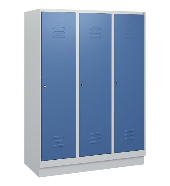 C+P Umkleidespind Classic PLUS, Sockel, 3 Abteile, 1630x1200x500mm, 7035/5023, Zylinderschlösser, 0800205-32 S10020