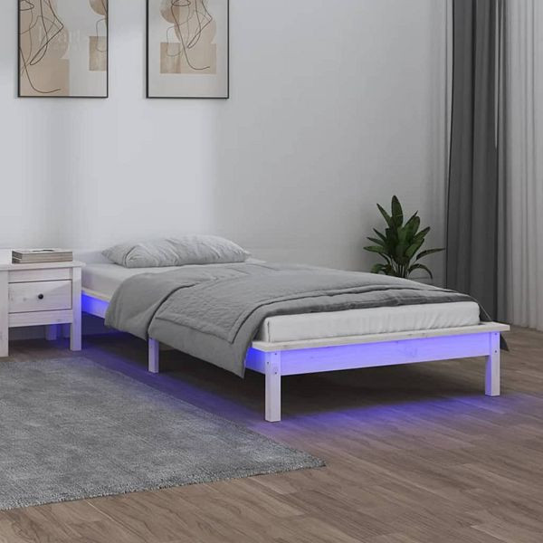 vidaXL Massivholzbett mit LEDs Weiß 75x190 cm, 820632, 8720287135203