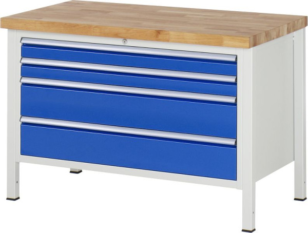 RAU Werkbank Serie 8000 - Modell 8361, B1250 x T700 x H840-1040 mm, Systemunterbau B1235 x T650 x H800-1000 mm, 03-8361A2-127B4H.11