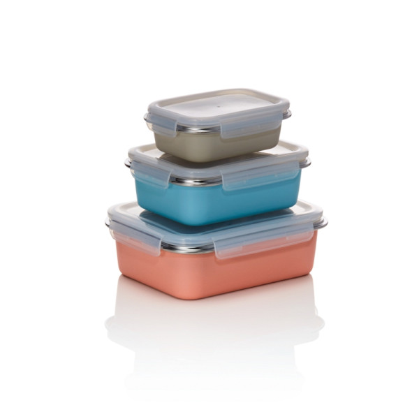 WAS Frischhaltedosen Set mit Kunststoffdeckel, 3-teilig Stück, Chromnickelstahl 18/8, 4709003