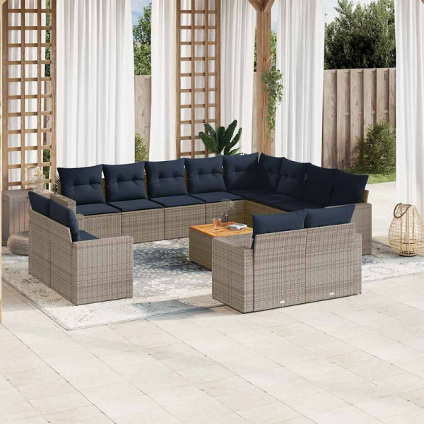 vidaXL 13-teilige Garten-Sofagarnitur mit Kissen Grau Poly Rattan, 3256726