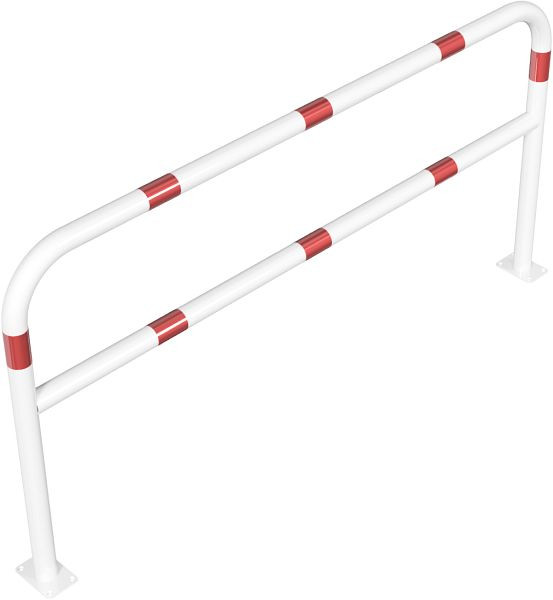 Schake Abweisebügel aus Stahlrohr Ø 60 x 2,5 mm Breite: 2000 mm, Gesamthöhe: 1000 mm mit Querholm, feuerverzinkt beschichtet weiß / rot, 465_64B