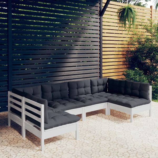 vidaXL 6-teilig Garten-Lounge-Set mit Kissen Weiß Kiefer Massivholz, 3097152