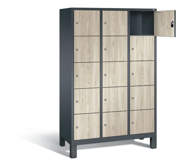 C+P Schließfachschrank Evolo, H1850xB1200xT500mm, Farbe: Anthrazitgrau / Dekor Sen-Esche, 48010-325 S10144