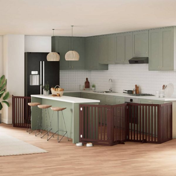 vidaXL 8-tlg. Hundetor mit Tür Faltbar Braun 640 cm Pappelholz, 3155694