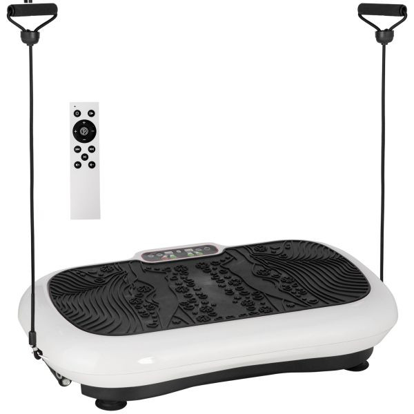 HOMCOM Vibrationsplatte mit 2 Fitnessbändern 99 Vibrationsstufen 120 kg Belastbarkeit, 73 x 40 x 13cm Weiß+Schwarz, A90-304WT