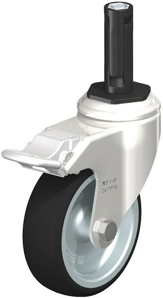 Blickle LKRXA-PATH 101G-11-FI-EXR12 Edelstahl-Apparate-Lenkrolle mit Expander & Feststeller, Thermoplastisches Polyurethan, Grau, 853426