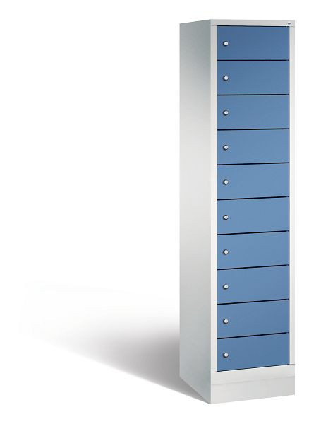 C+P Schließfachschrank Evolo, 10 Fächer, H1800xB420xT500 mm, Grau/Fernblau, 48020-1210 S10056