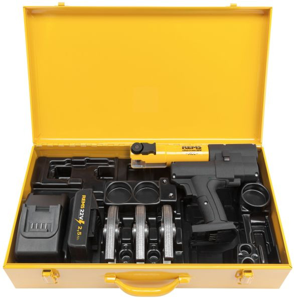 REMS Mini-Press, Akku Radialpresse mit Zwangsablauf, 22V ACC Basic-Pack + 3 PZ bis 35 mm, 578X05 R220