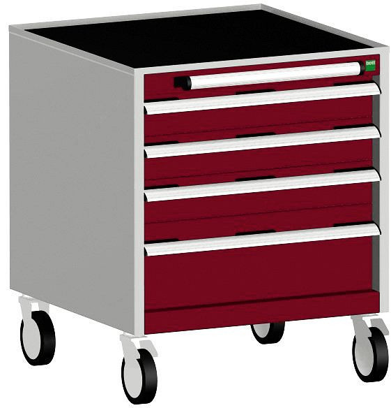 bott cubio Schubladenschrank mobil bestückt mit 4 Schubladen BxTxH: 650 x 650 x 780 mm, RAL 7035/3004, 40402023.24V