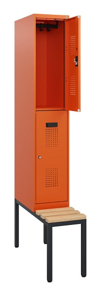 C+P Doppelstöckiger Spind Evolo PLUS, Bank, 2 Fächer, 1950x300x815mm, 2004/2004, Zylinderschloss, Sitzfläche Buche-Hartholz, Sitzbank, 0493505-10 S10066