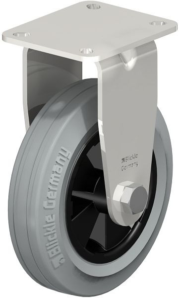 Blickle BX-VPP 150G-1-SG Edelstahl-Bockrolle mit Anschraubplatte, Vollgummi, Grau, 626085