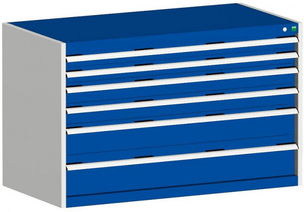 bott cubio Schubladenschrank bestückt mit 6 Schwerlastschubladen BxTxH: 1300 x 750 x 800 mm, RAL 7035/5010, 40030072.11V