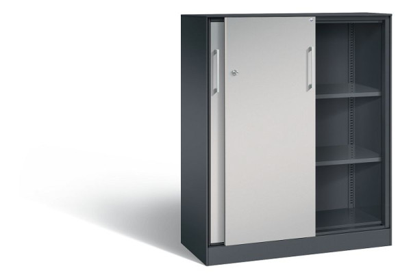 C+P Schiebetürenschrank Asisto, H1310xB1000xT435mm, Farbe: Schwarzgrau / Weißaluminium, Bügelgriff, 3 OH, 142032-000 S10102