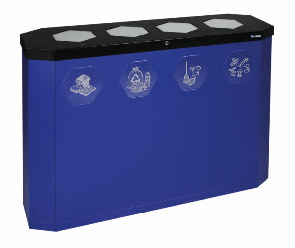 stumpf Sixco 4 swing Recycling-Station-4fach, 4 x 45 Liter, ultramarinblau-metallic, 830x1200x355 mm (HxBxT), mit Klappen aus Edelstahl, 560-180-05