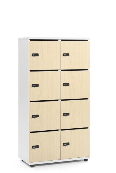 Deskin Schließfachschrank OFFICE-LINE mit 8 Fächern, Ahorndekor, 800 x 420 x 1530 mm, mit Posteinwurf, 2 Abteile, Korpus: Weiß, 289996