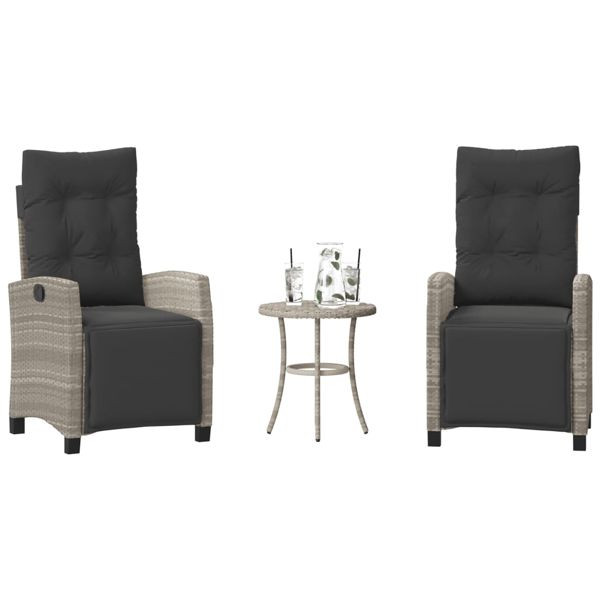 vidaXL 3-tlg. Bistro-Set mit Kissen Hellgrau Poly Rattan, 365254