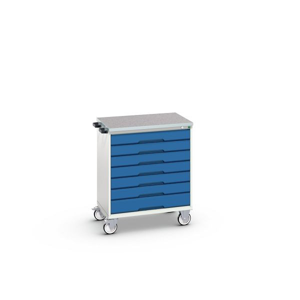 bott verso mobiler Schubladenschrank, mit 7 Schubladen und Linoleum-Top, BxTxH: 800 x 600 x 980 mm, Lichtgrau / Enzianblau, 16927006.11