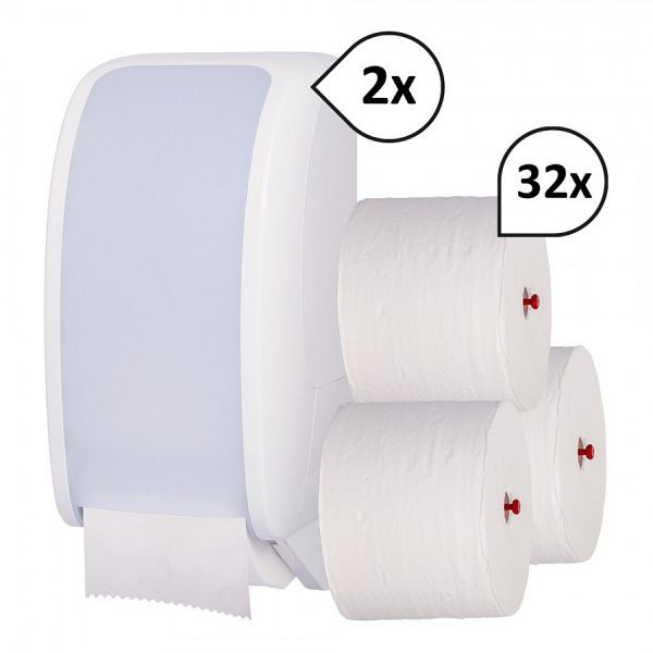 Produktbild von Blanc Hygienic SET: 2x Toilettenpapierspender Doppelrollen Blanc Cosmos + 32 Toilettenpapierrollen Long Life 3L, Farbe: weiß, PS-THR3503-2050W Blanc Hygienic SET: 2x Toilettenpapierspender Doppelrollen Blanc Cosmos + 32 Toilettenpapierrollen Long Life 3L, Farbe: weiß, PS-THR3503-2050W