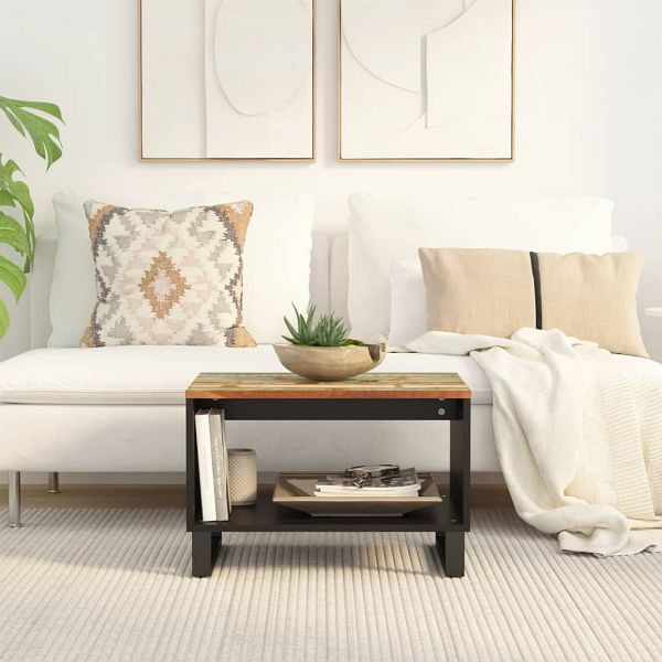 vidaXL Couchtisch 60x50x40 cm Altholz Massiv, Material: Recyceltes Massivholz mit gemischter Farbgebung, Eisen, 352875