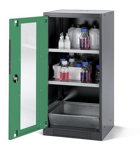 asecos Chemikalienschrank Systema CS-52LG, Korpus anthrazit, grün, 2 Einlegeböden und Bodenwanne, 202626