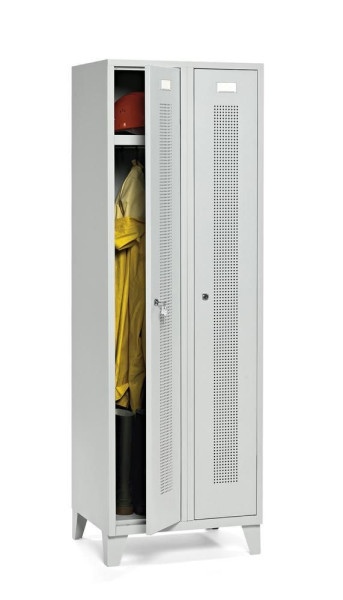 Deskin Garderobenspind SYSTEM SP1 mit Füßen, Korpus und Türen Lichtgrau RAL 7035, H 1800 x B 590 x T 500 mm, Zylinderschloss, 330831