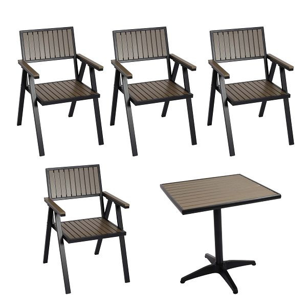 Mendler 4er-Set Gartenstuhl+Gartentisch HWC-J95, Stuhl Tisch, Gastro Outdoor-Beschichtung, Alu Polywood, schwarz, grau, 2x84858+84862