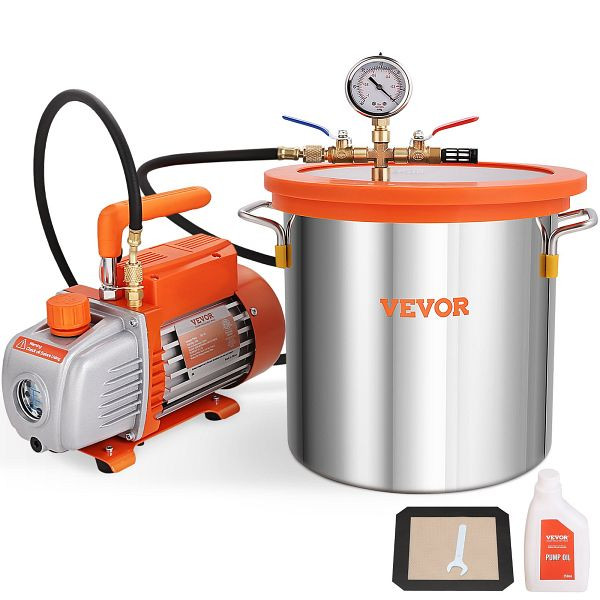 VEVOR Vakuumpumpe mit 11L Vakuumkammer 100L/min Unterdruckpumpe 150W AC 220V/50Hz 1440U/min, ZKBTTZ35CFM15SWOEV2