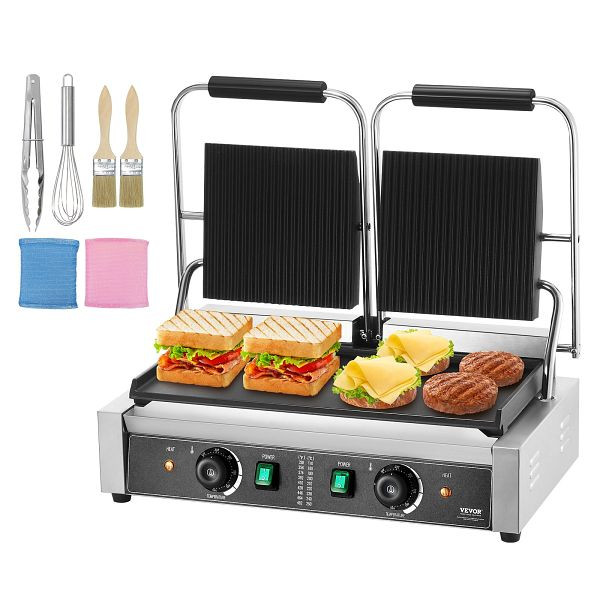 VEVOR Kommerzielle Panini Press Grill Elektrische Sandwichmaker-Platte 485x230mm, SYYBDBL3600WZ5ARXV2
