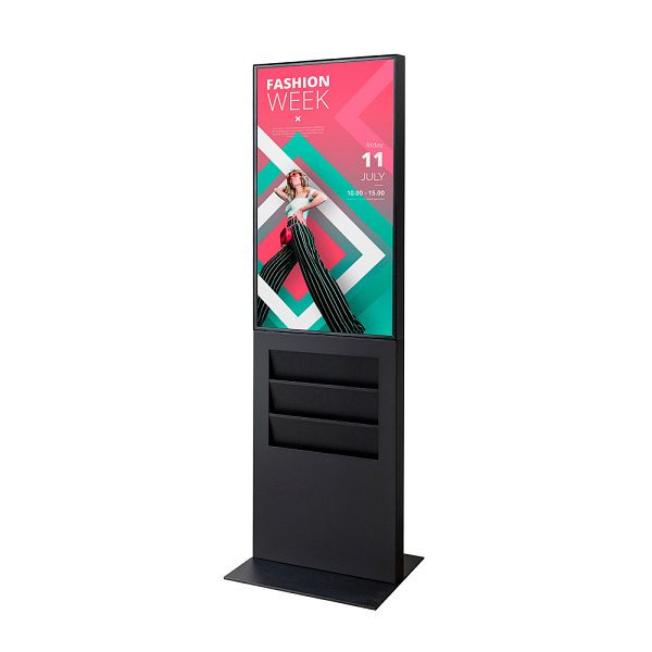 Showdown Displays Smart Line Digitale Infostele Regal 6 x A4 mit 43" Samsung-Bildschirm Schwarz, DITTOTEMR43ESF