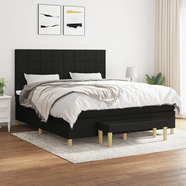 vidaXL Boxspringbett mit Matratze Schwarz 180x200 cm Stoff, 3137175
