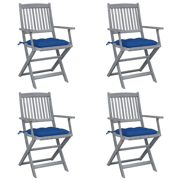 vidaXL Klappbare Gartenstühle 4 Stück mit Kissen Massivholz Akazie, 3064534