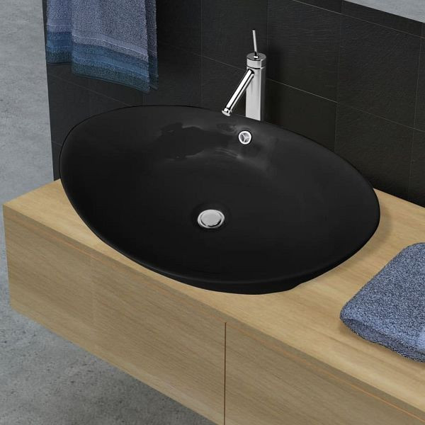 vidaXL Luxuriöses Keramik Waschbecken Oval Schwarz, 140680