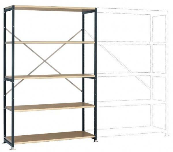 Manuflex Breitfach-Steckregal Grundregal mit 5 Holzverbundböden, HxBxT = 2000 x 1280 x 400 mm, anthrazit, RP1026.7016