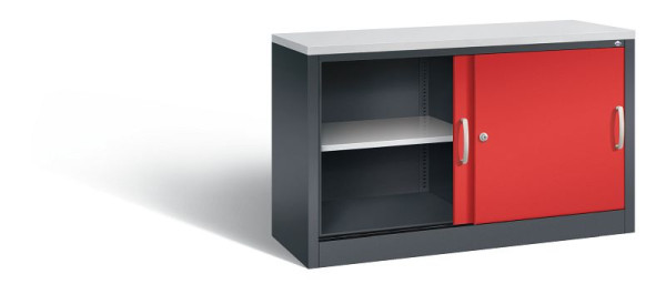 C+P Sideboard mit Schiebetüren Acurado, H720xB1200xT400mm, Farbe: Schwarzgrau / feuerrot, Bügelgriff, 2 OH, 5723-00 S10449