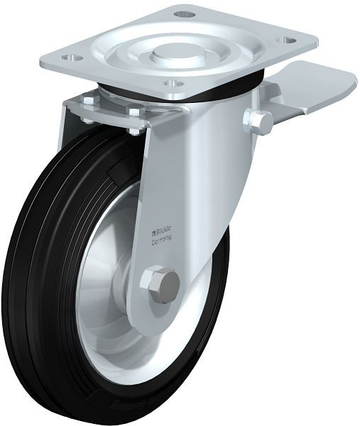 Blickle L-RD 182R-ST Stahlblech-Lenkrolle, mittelschwere Ausführung, mit Anschraubplatte & Feststeller, Zweikomponenten-Vollgummi, Schwarz, 50609