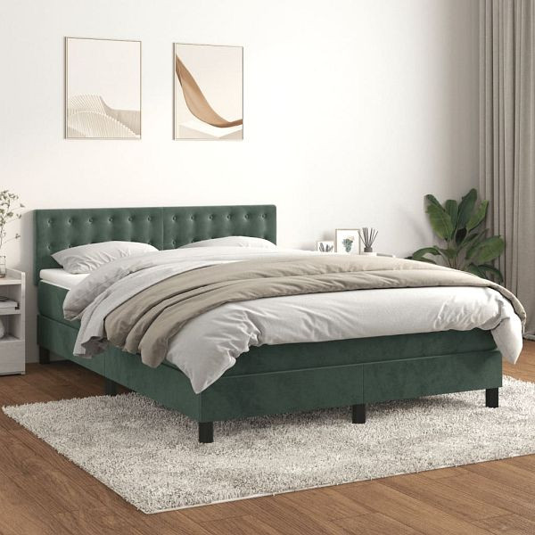 vidaXL Boxspringbett mit Matratze Dunkelgrün 140x190 cm Samt, 3141542