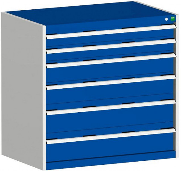 bott cubio Schubladenschrank bestückt mit 6 Schwerlastschubladen BxTxH: 1050 x 650 x 1000 mm, RAL 7035/5010, 40021228.11V