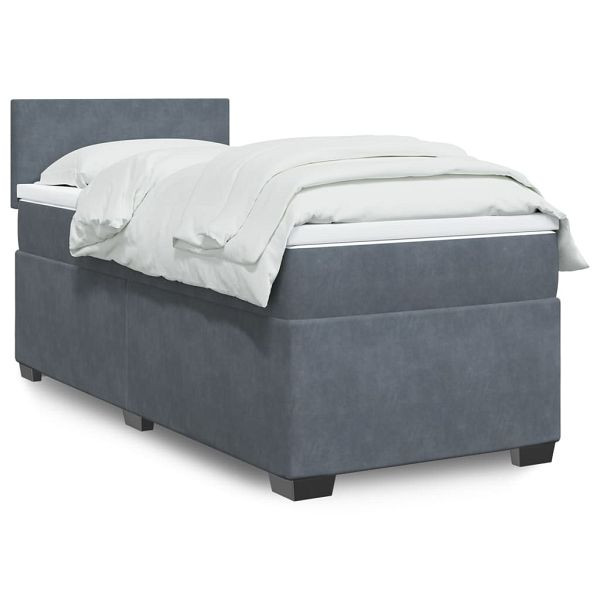 vidaXL Boxspringbett mit Matratze Dunkelgrau 90x190 cm Samt, 3286181