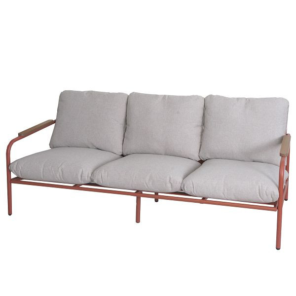 Mendler Aluminium-Gartenbank HWC-O11, Outdoor 3-Sitzer Sitzbank Sofa, Olefin Stoff (205 g/m²) 184cm, terrakotta Polster beige, 110593