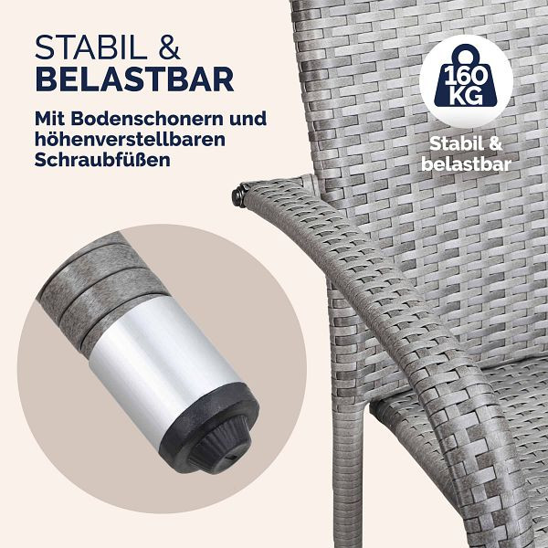 casaria Polyrattan Stapelstuhl Comfort 4er-Set Grau, 109997