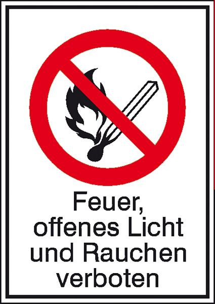 SafetyMarking Verbots-Kombischild, Feuer, offenes Licht und Rauchen verboten, BxH 13,1x18,5 cm, Folie, selbstklebend, 21.1130