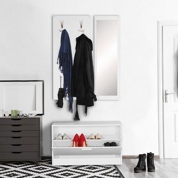 Wohnling Wand-Garderobe JANA mit Spiegel & Schuhschrank Spanplatte Weiß, WL5.166